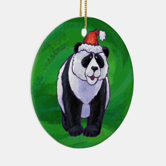 Panda-Beer in Santa Hat op groen Keramisch Ornament (Rechts)