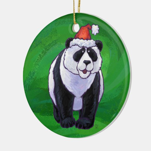 Panda-Beer in Santa Hat op groen Keramisch Ornament (Links)