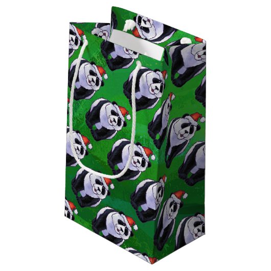 Panda-Beer in Santa Hat op groen Klein Cadeauzakje (Achterkant Gekanteld)