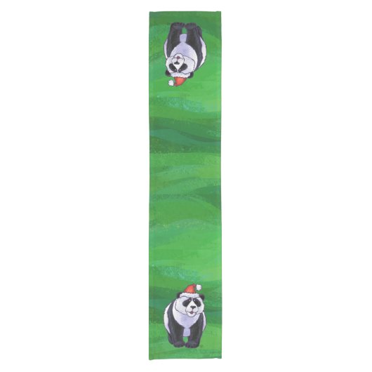 Panda-Beer in Santa Hat op groen Korte Tafelloper (Voorkant)