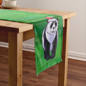 Panda-Beer in Santa Hat op groen Korte Tafelloper (Voorbeeld)