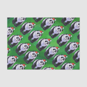 Panda-Beer in Santa Hat op groen Tissuepapier