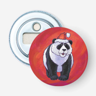 Panda-Beer in Santa Hat op rood Button Flesopener