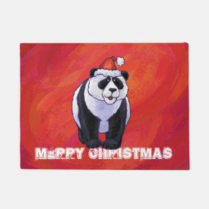 Panda-Beer in Santa Hat op rood Deurmat