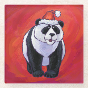 Panda-Beer in Santa Hat op rood Glazen Onderzetter