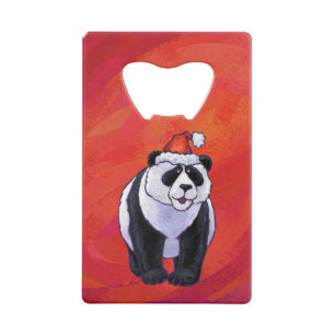 Panda-Beer in Santa Hat op rood Kredietkaart Flessenopener