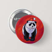 Panda-Beer in Santa Hat op rood Ronde Button 5,7 Cm (Voorkant /achterkant)