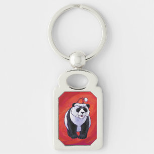 Panda-Beer in Santa Hat op rood Sleutelhanger