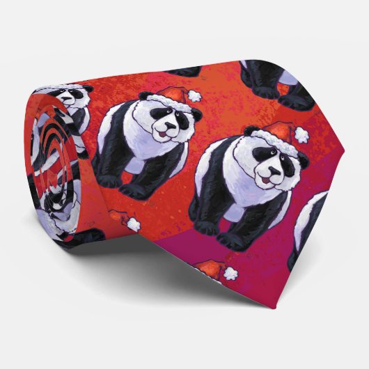 Panda-Beer in Santa Hat op rood Stropdas (Opgerold)