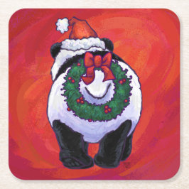 Panda-Beer in Santa Hat op rood Vierkante Kartonnen Onderzetter