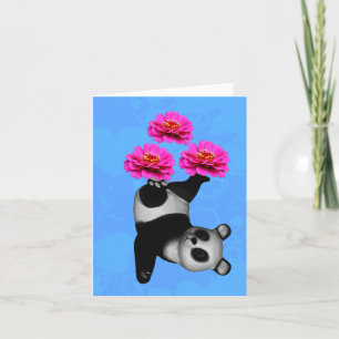 Panda Beer Jongleert met Roze Zinnia's Notitie Kaart