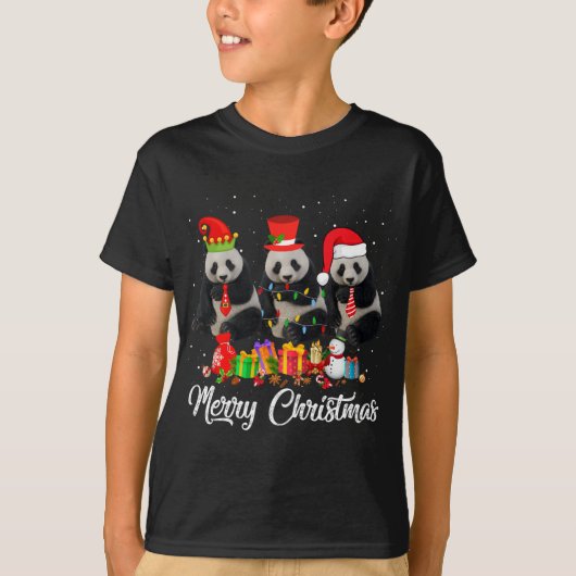 Panda Beer Kerst Pyjama Tree Xmas Lights Anima T-shirt (Voorkant)