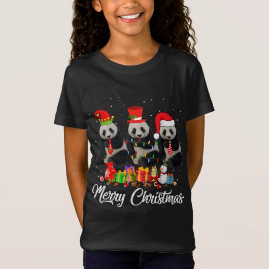 Panda Beer Kerst Pyjama Tree Xmas Lights Anima T-shirt (Voorkant)