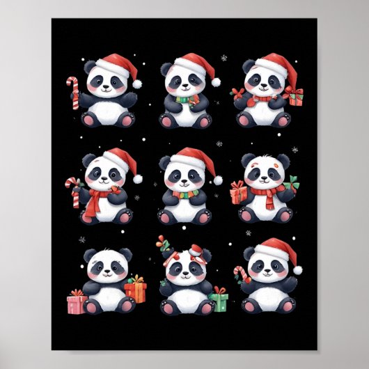 Panda Beer Kerstman Hoed Grappig Dierenvriend Poster (Voorkant)