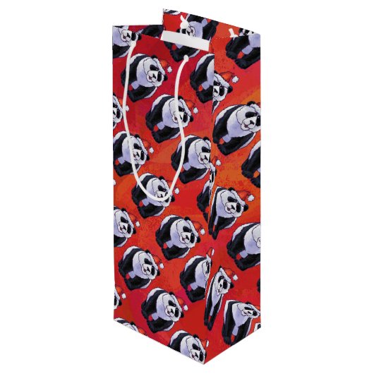Panda Beer Kerstmis op rood Wijn Cadeautas (Achterkant Gekanteld)