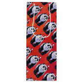 Panda Beer Kerstmis op rood Wijn Cadeautas (Voorkant)