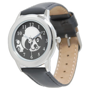 Panda Beer Kind RVS Lederen Horloge