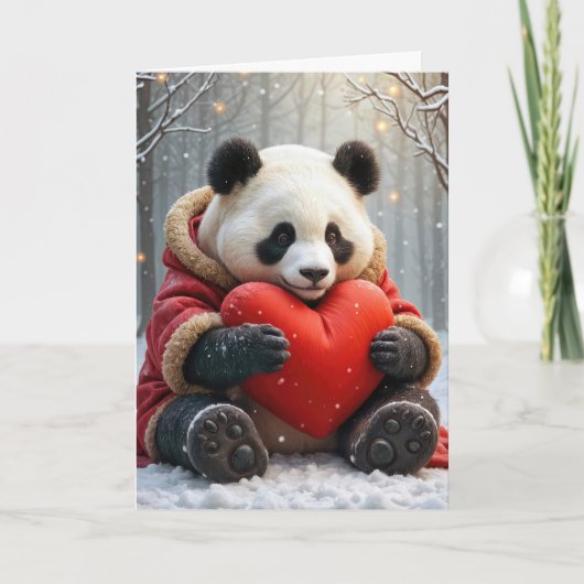 Panda Beer knuffelen een rood hart kussen Feestdagen Kaart (Voorkant)