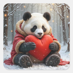 Panda Beer knuffelen een rood hart kussen Vierkante Sticker