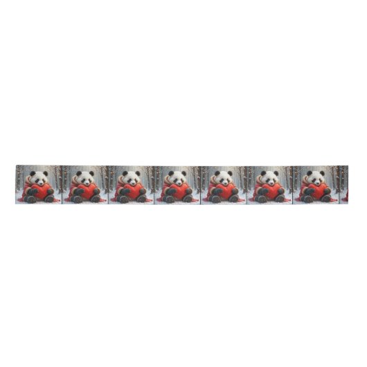 Panda Beer knuffelt een rood hart Lint (Voorkant)