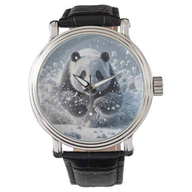 Panda Beer loopt in de sneeuw Horloge (Voorkant)