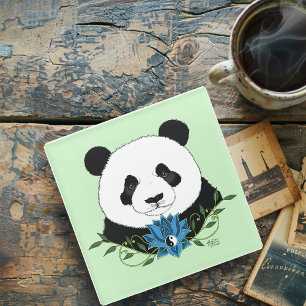 Panda Beer Lotus Flower Blue Glazen Onderzetter