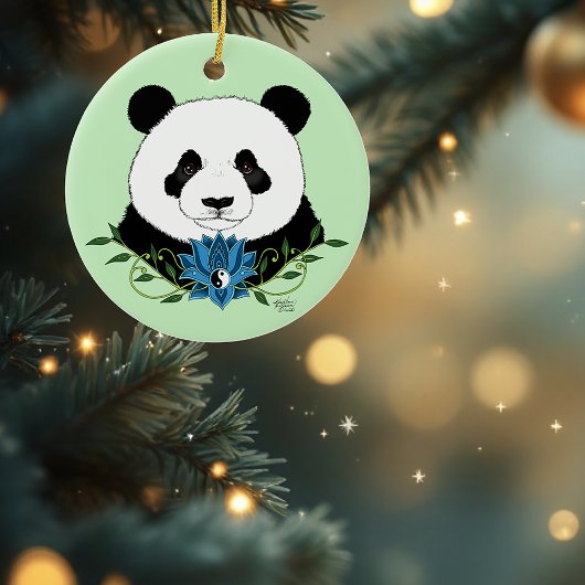 Panda Beer Lotus Flower Blue Keramisch Ornament