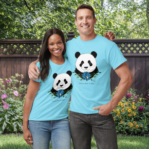 Panda Beer Lotus Flower Blue T-shirt