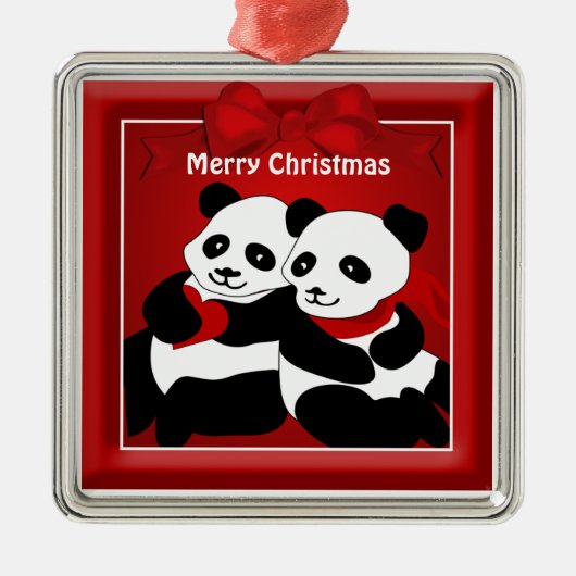 Panda Beer Love Couple Kerstmis Metalen Ornament (Voorkant)