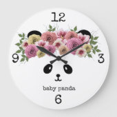 Panda Beer Meisje Bloemenkroon gepersonaliseerd Grote Klok (Voorkant)