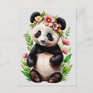 Panda Beer met bloemen Briefkaart