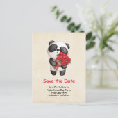 Panda Beer met Rose Bouquet Save the Date Uitnodiging Briefkaart (Staand voorkant)