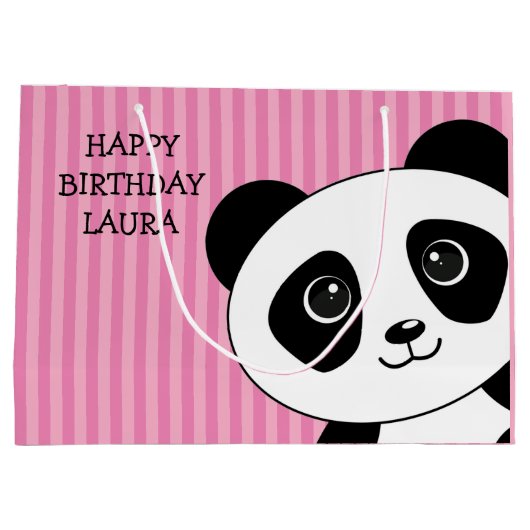 Panda-Beer met roze strips van afgelopen dag Groot Cadeauzakje (Achterkant)