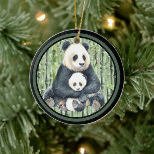 Panda Beer Momma en Baby Keramisch Ornament