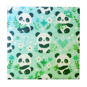 Panda Beer Patroon Groene Print Tegeltje