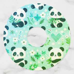 Panda Beer Patroon Groene Print Wijnglaslabel