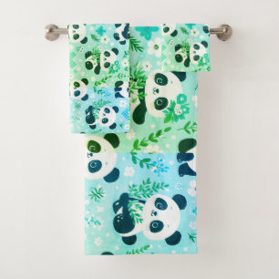 Panda Beer Pattern Green Print Bad Handdoek