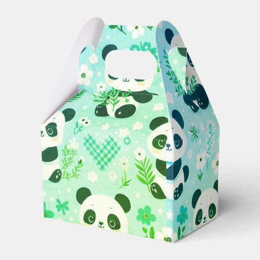 Panda Beer Pattern Green Print Bedankdoosjes (Voorkant Zijde)