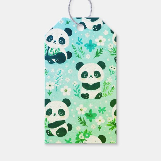 Panda Beer Pattern Green Print Cadeaulabel (Voorkant)