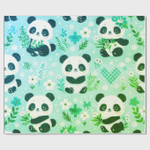 Panda Beer Pattern Green Print Cadeaupapier (Vlak)