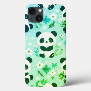 Panda Beer Pattern Green Print iPhone 13 Hoesje