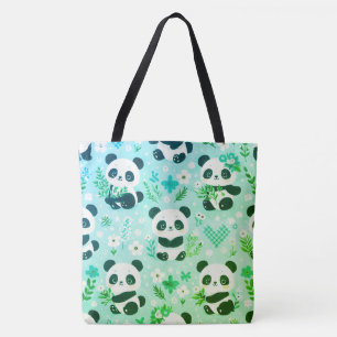 Panda Beer Pattern Green Print Draagtas