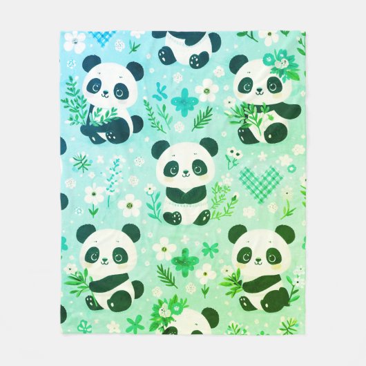 Panda Beer Pattern Green Print Fleece Deken (Voorkant)