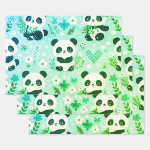Panda Beer Pattern Green Print Inpakpapier Vel