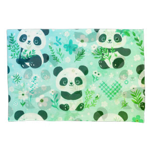Panda Beer Pattern Green Print Kussensloop