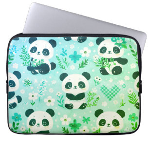 Panda Beer Pattern Green Print Laptop Sleeve