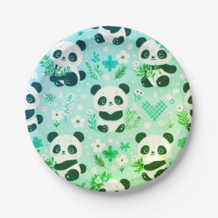 Panda Beer Pattern Green Print Papieren Bordje