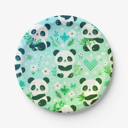 Panda Beer Pattern Green Print Papieren Bordje (Voorkant)