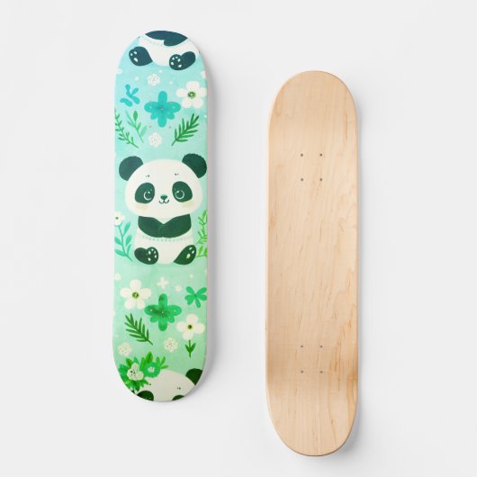 Panda Beer Pattern Green Print Skateboard (Voorkant)