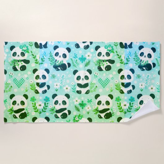 Panda Beer Pattern Green Print Strandlaken (Voorkant)